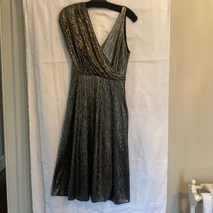 Alice & Olivia Roxy Black/Gold Metallic Cocktail Dress